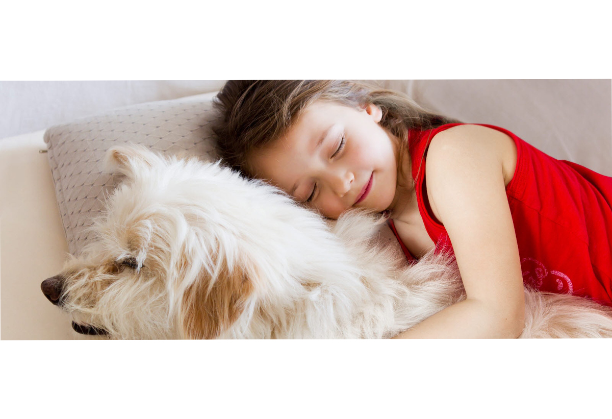 Ένα μικρό κοριτσάκι κοιμάται με τον σκύλο της